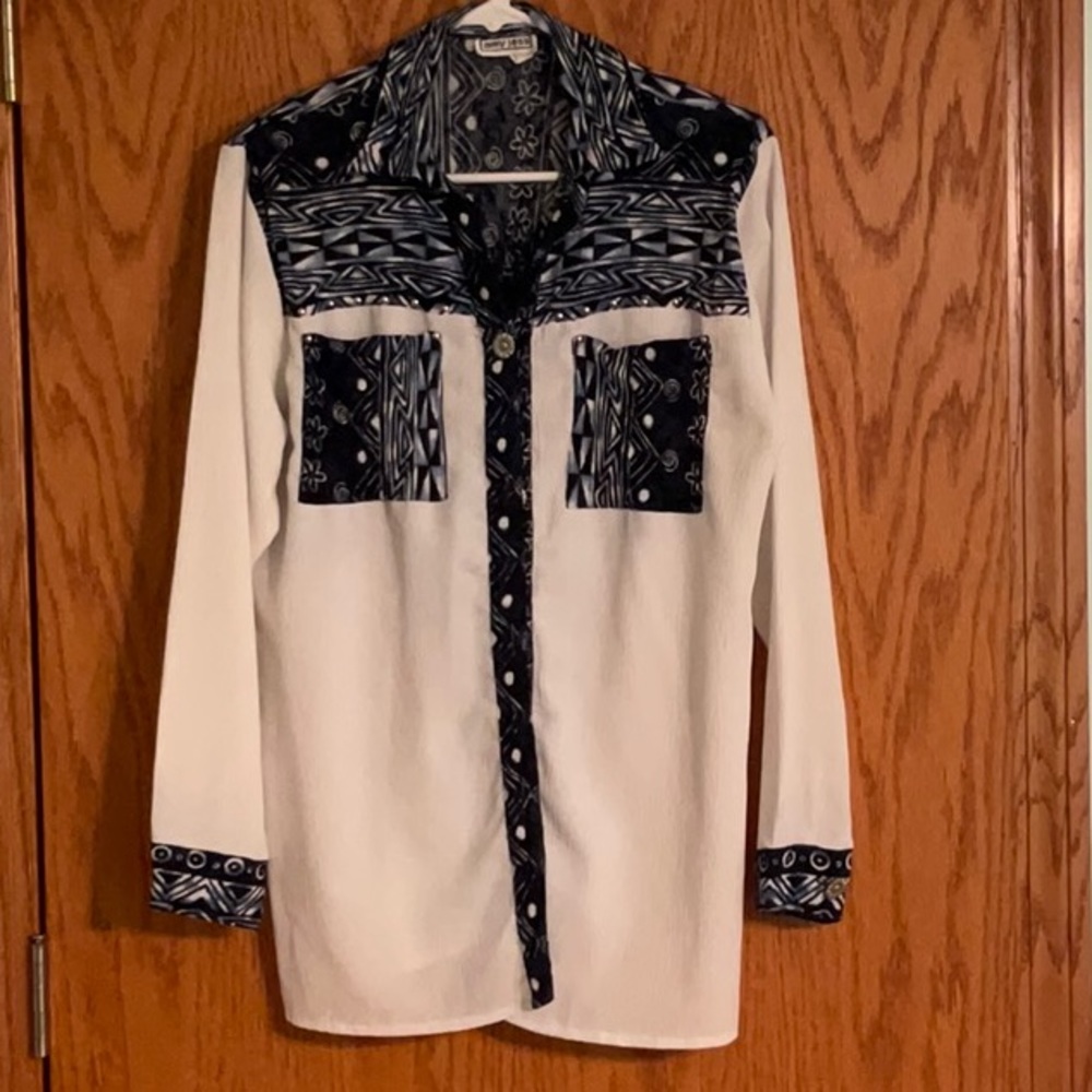 amy jess Vintage Long Sleeve Padded Shoulder Blouse Made in USA​